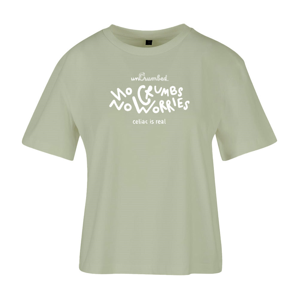 women's shirt: no crumbs no worries